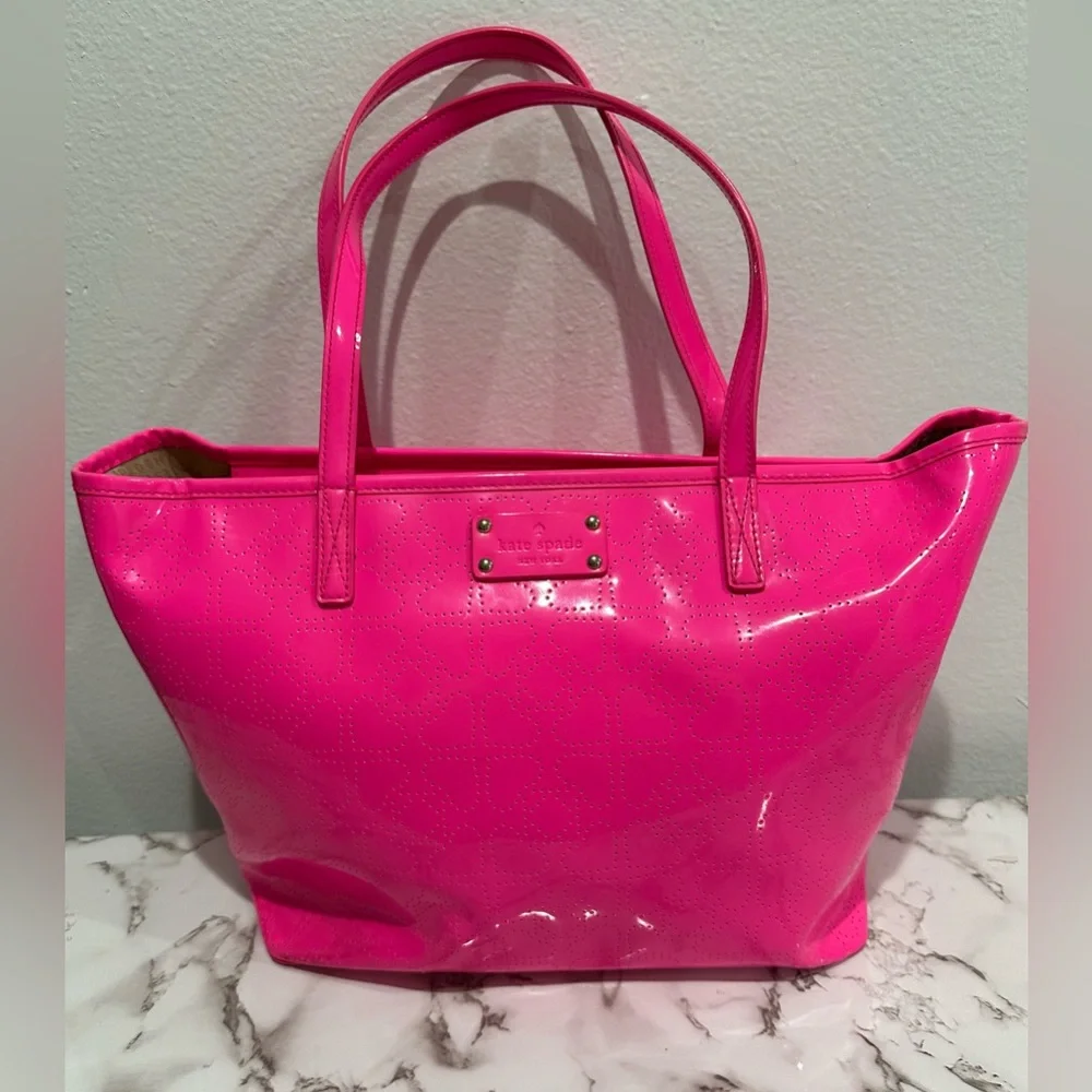 Kate Spade Hot Pink Glossy Vibrant Tote Bag